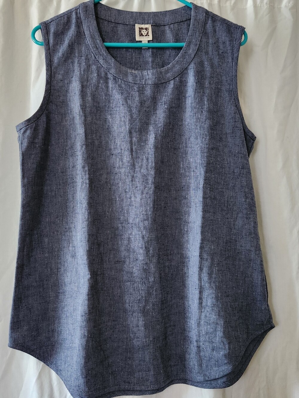 Anne Klein Linen Blend Chambray Shell Tank Sleeveless Top Size 8